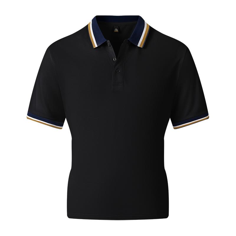 Men s White Navy Gold Striped Collar Cuff Short Sleeve Polo Shirt M чёрный