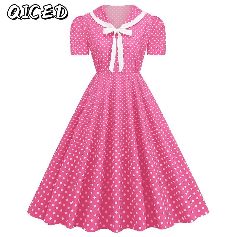 QICED Fashion Summer Spring Short Sleeve V-Neck Casual Dresses