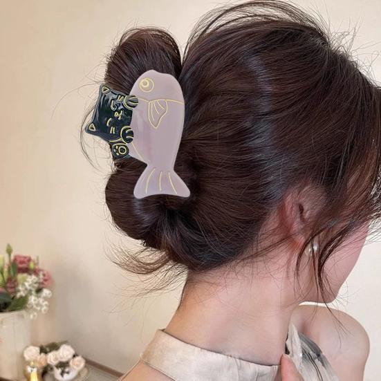 Girl Hair Clip Cartoon Cat Fish Shape Hair Claw Anti-slip Teeth Back Head Shower Hair Clip Hair Accessories