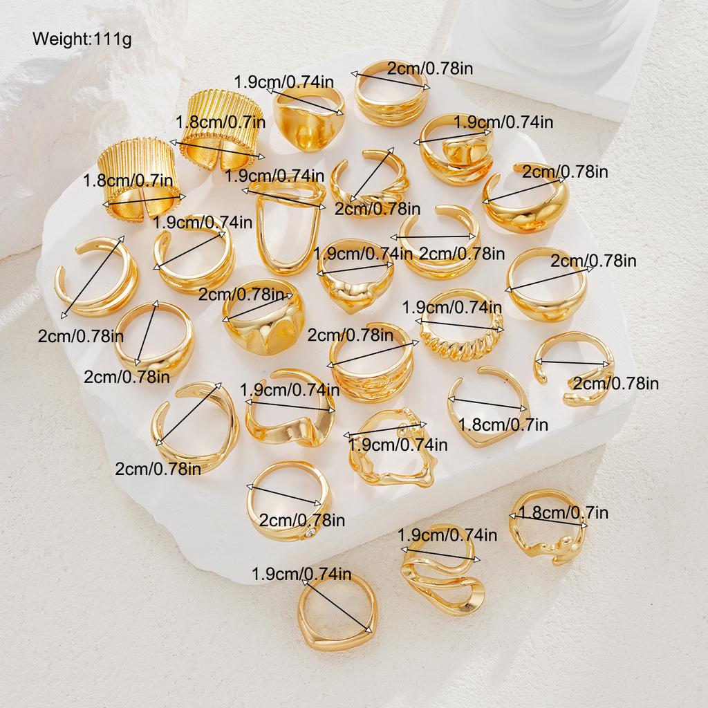 26 Pcs/Set Vintage Irregular Geometric Finger Rings for Women Minimalist Exaggerated Hollow Twist Thick Open Rings Punk Jewelry