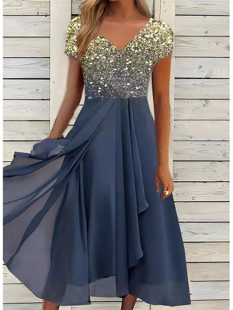 2022 Summer Women's Urban Casual Chiffon Spliced Dress