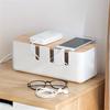 Cable Management Box with Bamboo Lid 7 Holes Plug Board Organizer Multi-functional Plastic Power Cord Stripe Storage Tidy Box