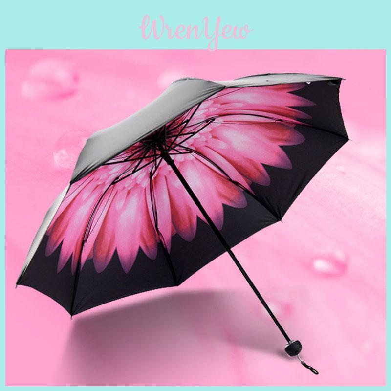 Rain Sun Antiuv Protection Windproof Flower Parasols 3 Folding Umbrella