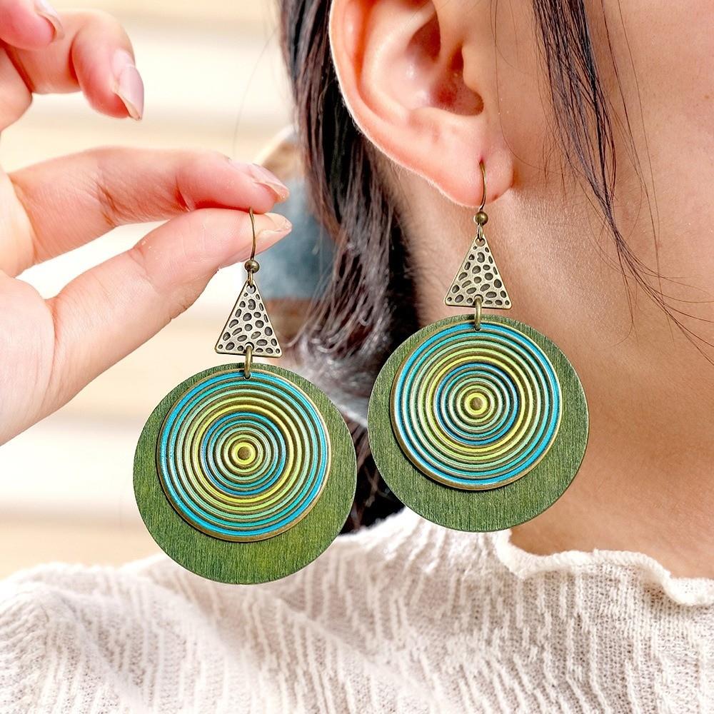 Vintage Spiral Round Earring Bohemian Style Ethnic Earrings Fashion Pendant Earrings  Party Jewelry