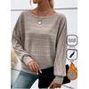 Outono Inverno Feminino Casual Confortável Cor Sólida Manga Longa Gola Redonda Patchwork Pulôver Top Camiseta