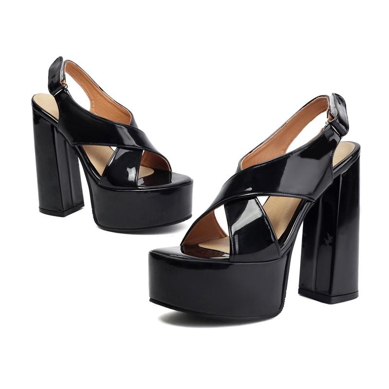 Women's High-heeled Sandals Sexy European and American Style Summer New Waterproof Table Thick Heel Large Size Solid Color Sandals