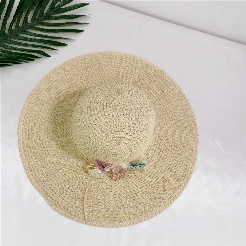 Big eaves lace flower straw hat female summer small fresh pastoral style travel sun protection sun hat seaside beach hat female