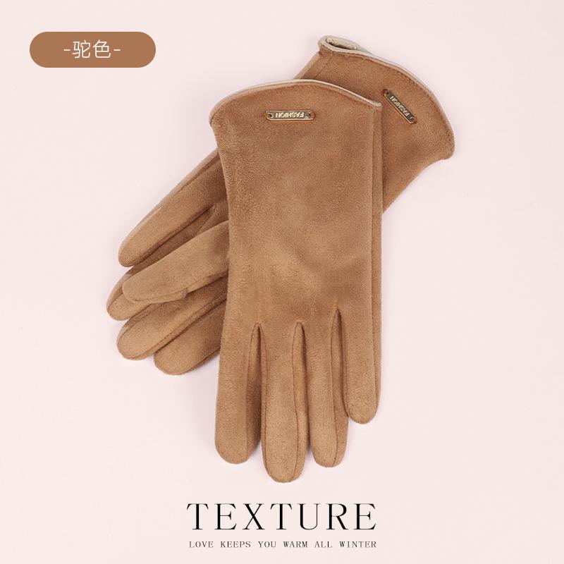 

Замшевые женские зимние перчатки с холодным сенсорным экраном, флисовые, студенческие, для активного отдыха, для верховой езды, непромокаемые, с двумя теплыми пальцами average size