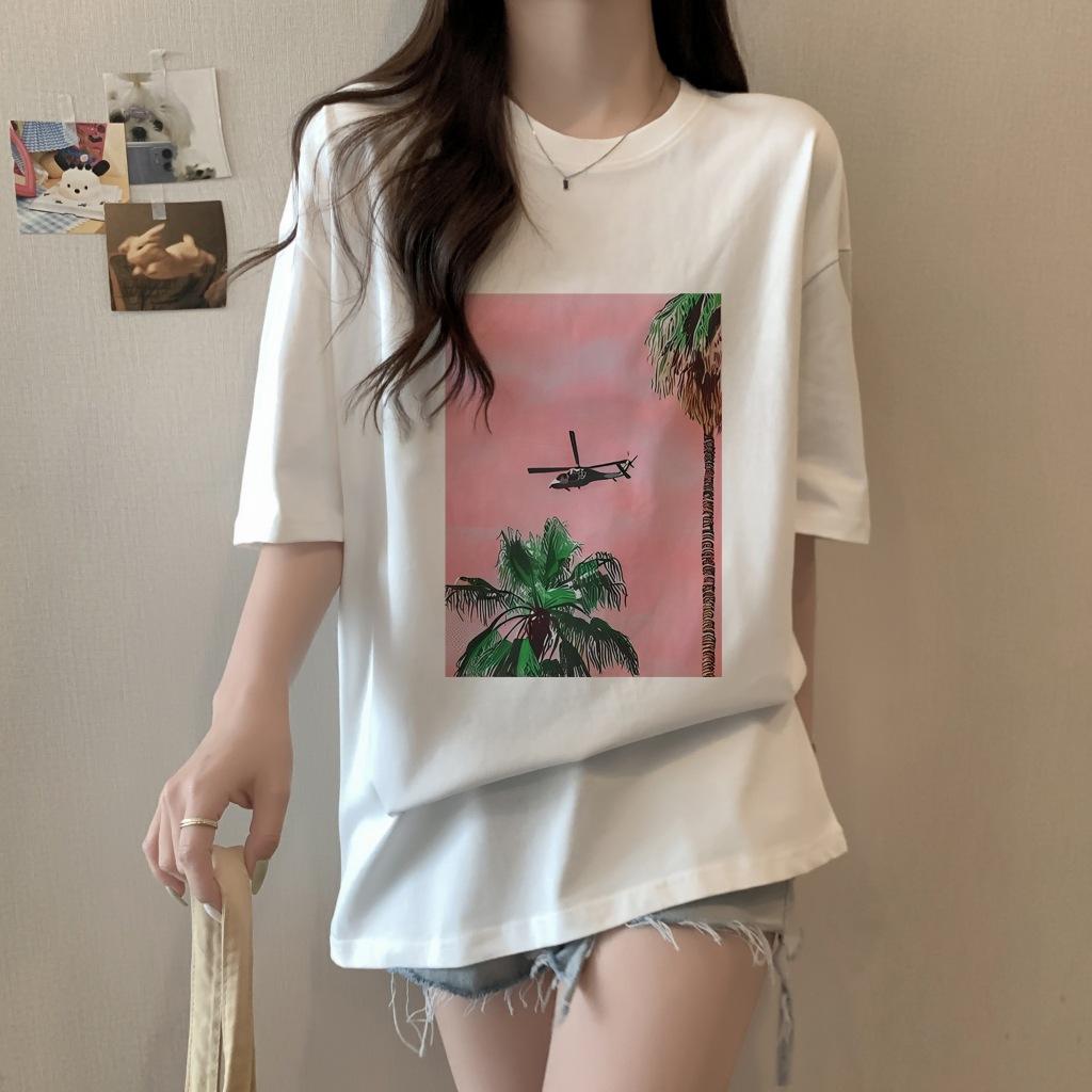 Cotton Printed Summer Short Sleeve T-Shirt Women's Loose