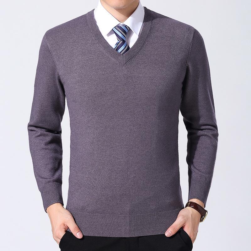 Men s V-Neck Winter Knit Sweater - Middle-Aged Thick & Warm Pullover XXXXL фиолетовый