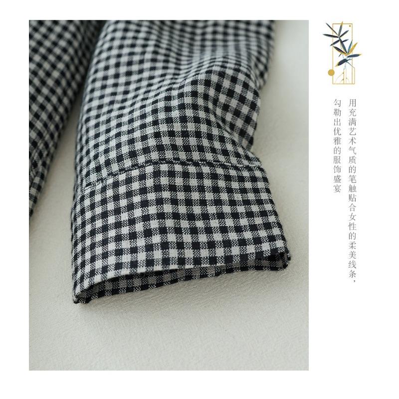 Kleid Künstlerisch Locker Altersreduzierend Lässig Schnürung Karomuster Langer Rock