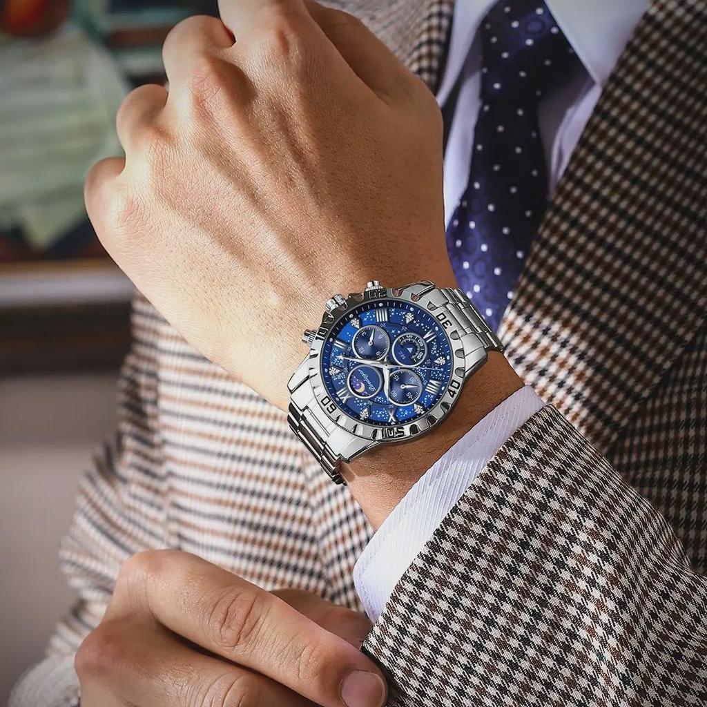 POEDAGAR Luxury Watch for Man Quartz Sports Men Watch Waterproof Luminous Stainless Steel Chronograph Watches