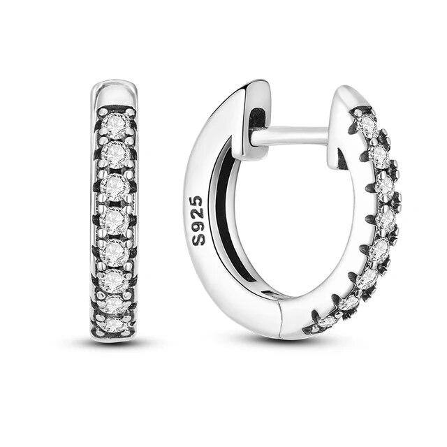 Brincos de argola de prata 925 para mulheres, brilhantes, pavê, cz, joias finas de luxo, brinco