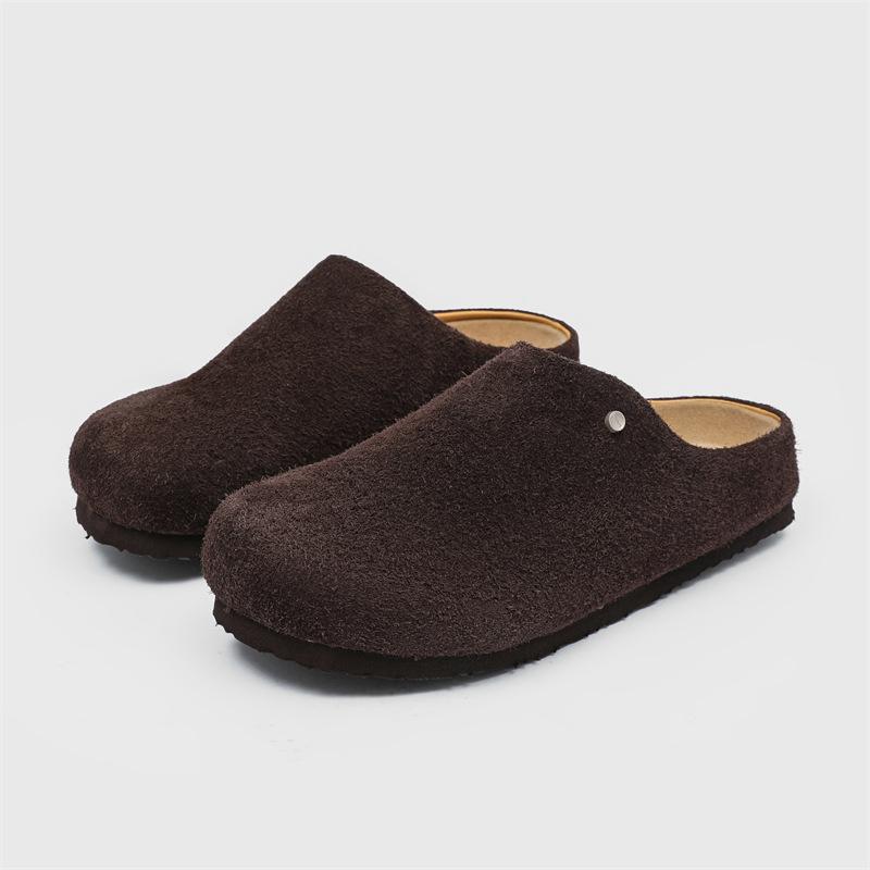 Vintage outerwear spring and summer new casual lazy one-pedal Boken shoes 45370 long hair gray, brown -Y