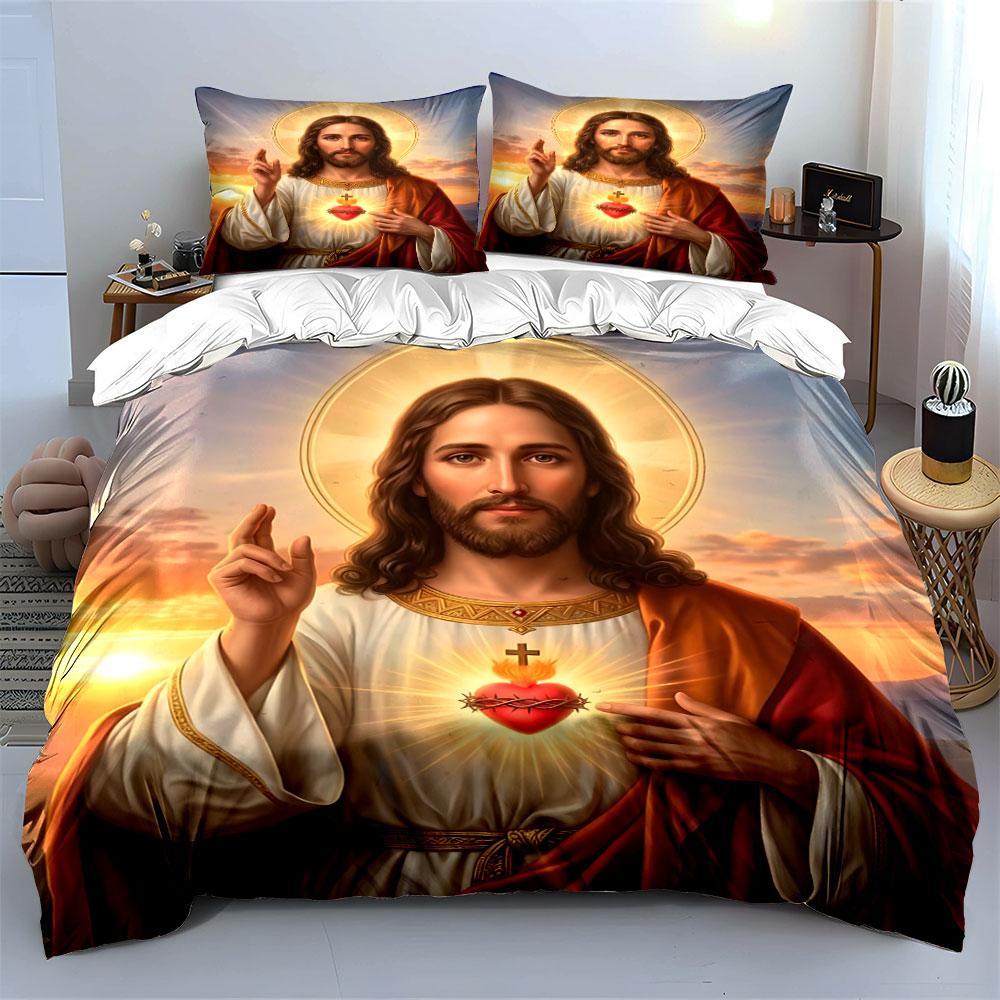 Sacred Heart Jesus Artwork Bedding Duvet Cover Set  (1*Duvet Cover 2*Pillowcases, without duvet insert)