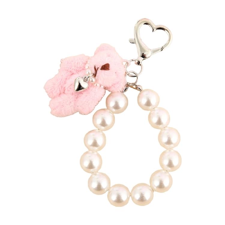 Stylish Lovely Bear Keychain Featuring Stylish Imitation Pearls Chain Suitable Accessory for Various Occasions