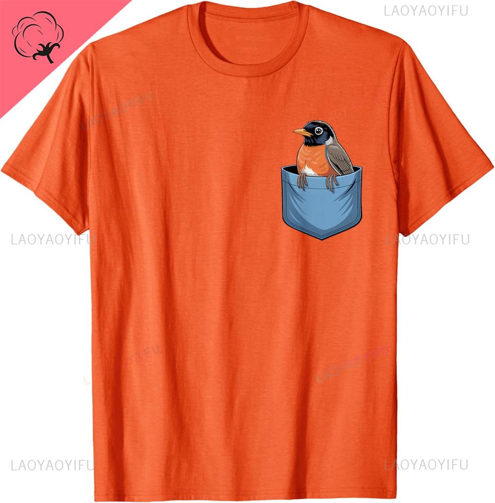 Cute Pocket American Robin Bird Birdwatcher TShirt Breathable and Comfortable Men and Women Short Sleeves Y2k Harajuku Camisas