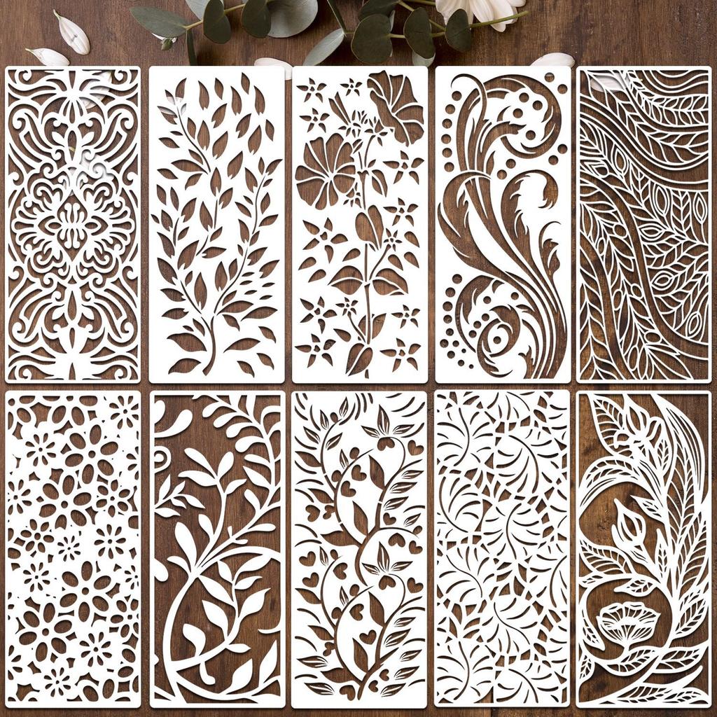 10 Sheets/set, Floral Patterns, Hollowed Out Painting Templates, Hand Drawn By Children and Students, DIY Patterns, Graffiti Copying, Auxiliary Tools