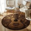 Samt Gitarre & Ahornblatt Runde Matte - Nur Handwäsche Tragbarer Teppich für Wohnzimmer, Schlafzimmer, Büro & Camping Dekoration