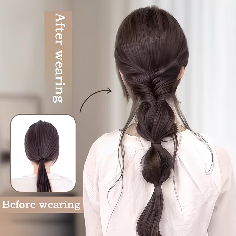 Pençe Klipsli ve Ejderha Sakallı Baloncuk Örgülü At Kuyruğu Peruk 16 İnç Düz Saçlı Baloncuk Örgülü At Kuyruklu Peruk