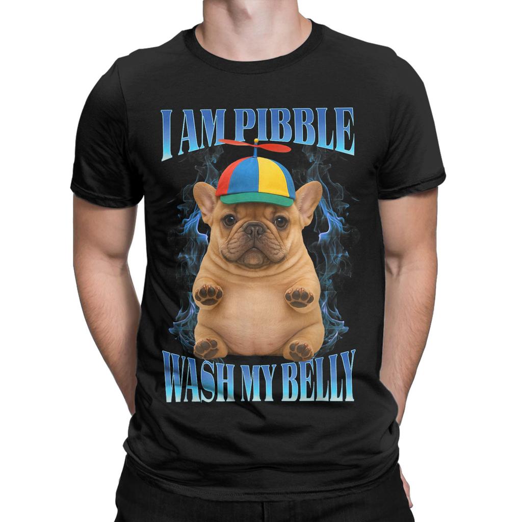 I Am Pibble Wash My Belly Pibble Meme T Shirt Men Pure Cotton Amazing T-Shirt O Neck Funny Dog Brainrot Tees merchandise Classic