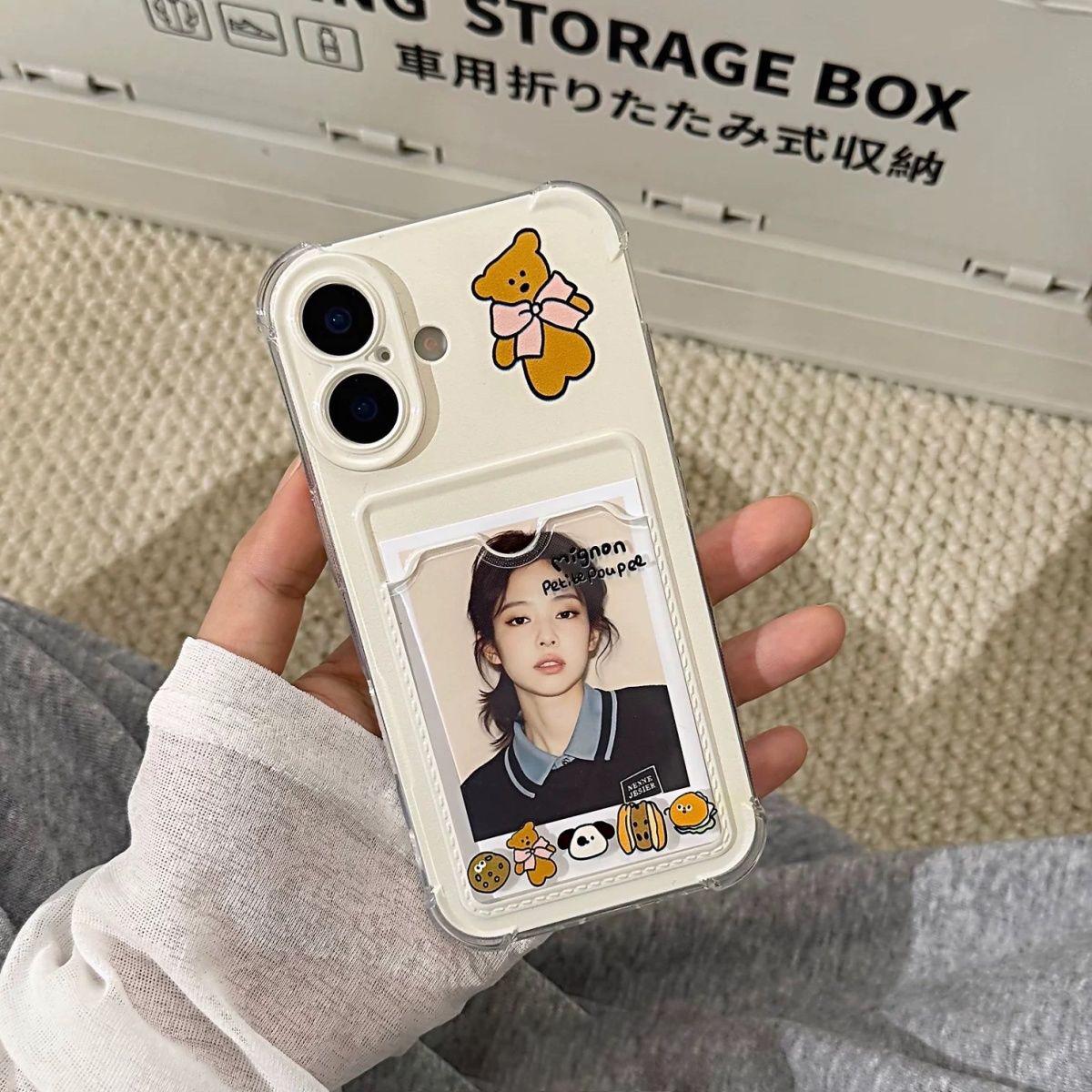 

Cartoon Bear Photo Frame for Apple 15 Pro/14 Case: Fits Small Cards & 7/8 Photos iPhone 13 Pro Max