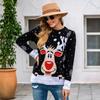 Womens Winter Knit Sweater With Deer Jacquard Loose Fit Crew Neck Long Sleeve Pullover