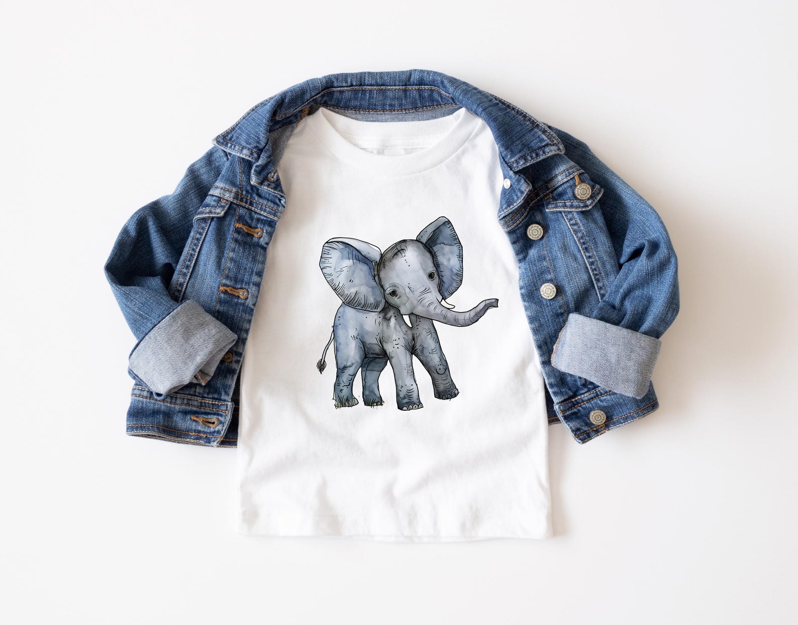 Elephant Kids T-Shirt – Hand-Drawn Organic Cotton Tee 130
