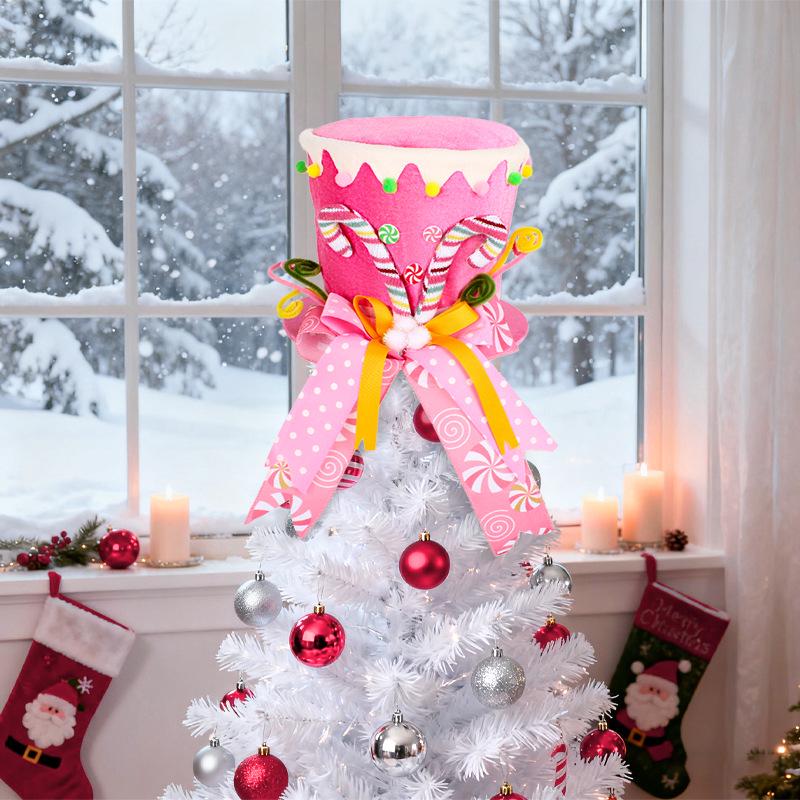 Christmas Tree Topper Hat with Star, Bow, Bell, and Retractable Spring
