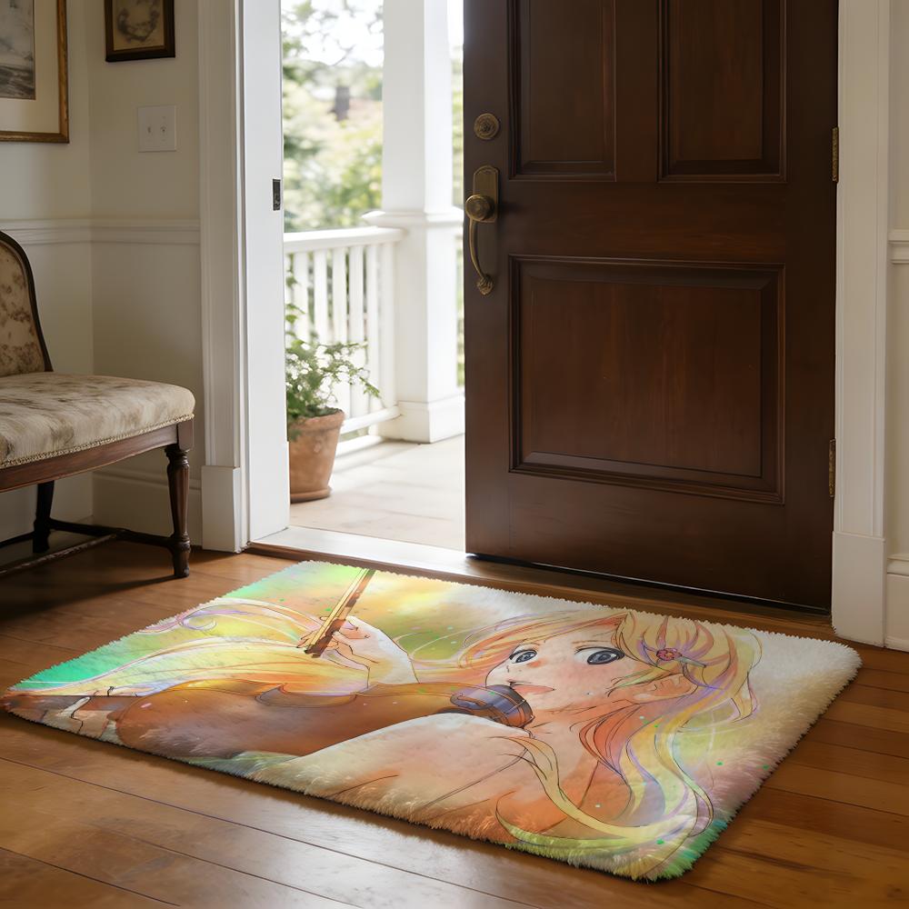 Floor Mat Soft Flannel Rug Non-Slip Absorbent Mat for Bathroom Bedroom Home Decor Anime A-Your Lie in April