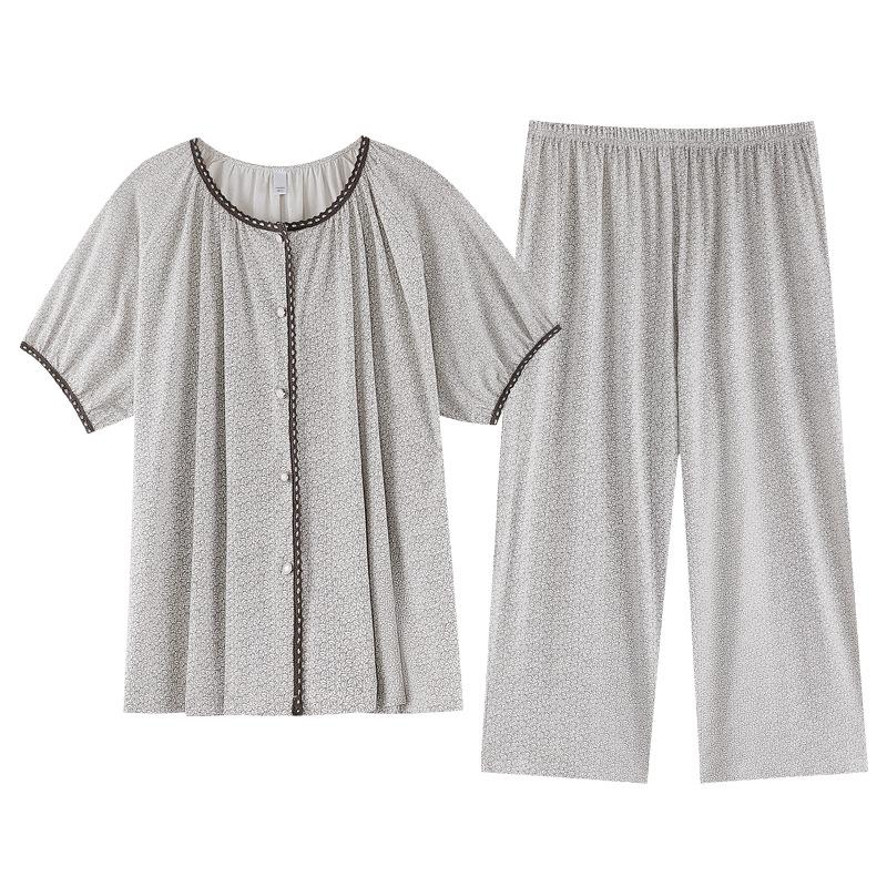 Modal casual pajamas women's summer short-sleeved suit cropped pants 1011 new plus size outside loungewear