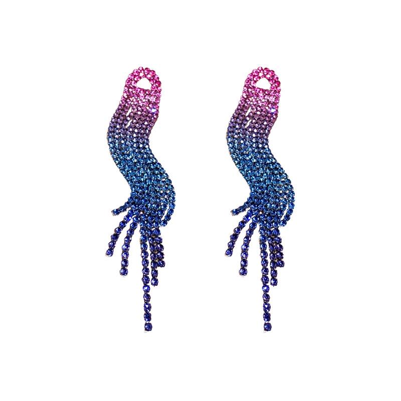 Silver Needle Retro Rhinestone Water Drop Tassel Earrings - Elegant Stud Accessories for Women