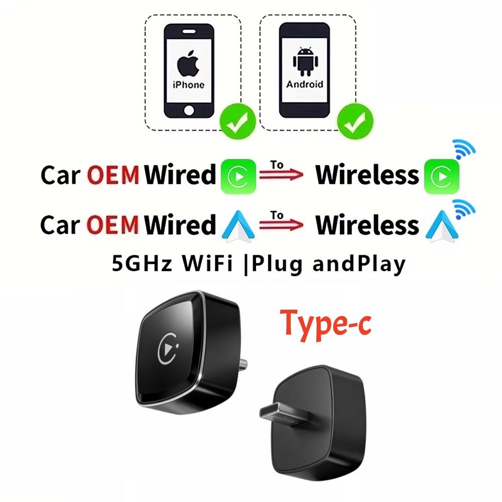 2026 Anyfar 2 in 1 Wireless CarPlay Adapter&Android Auto Wireless Adapter 5Ghz WiFi USB Type C Plug and Play CarPlay Wireless 2in1 Adapter Type-C