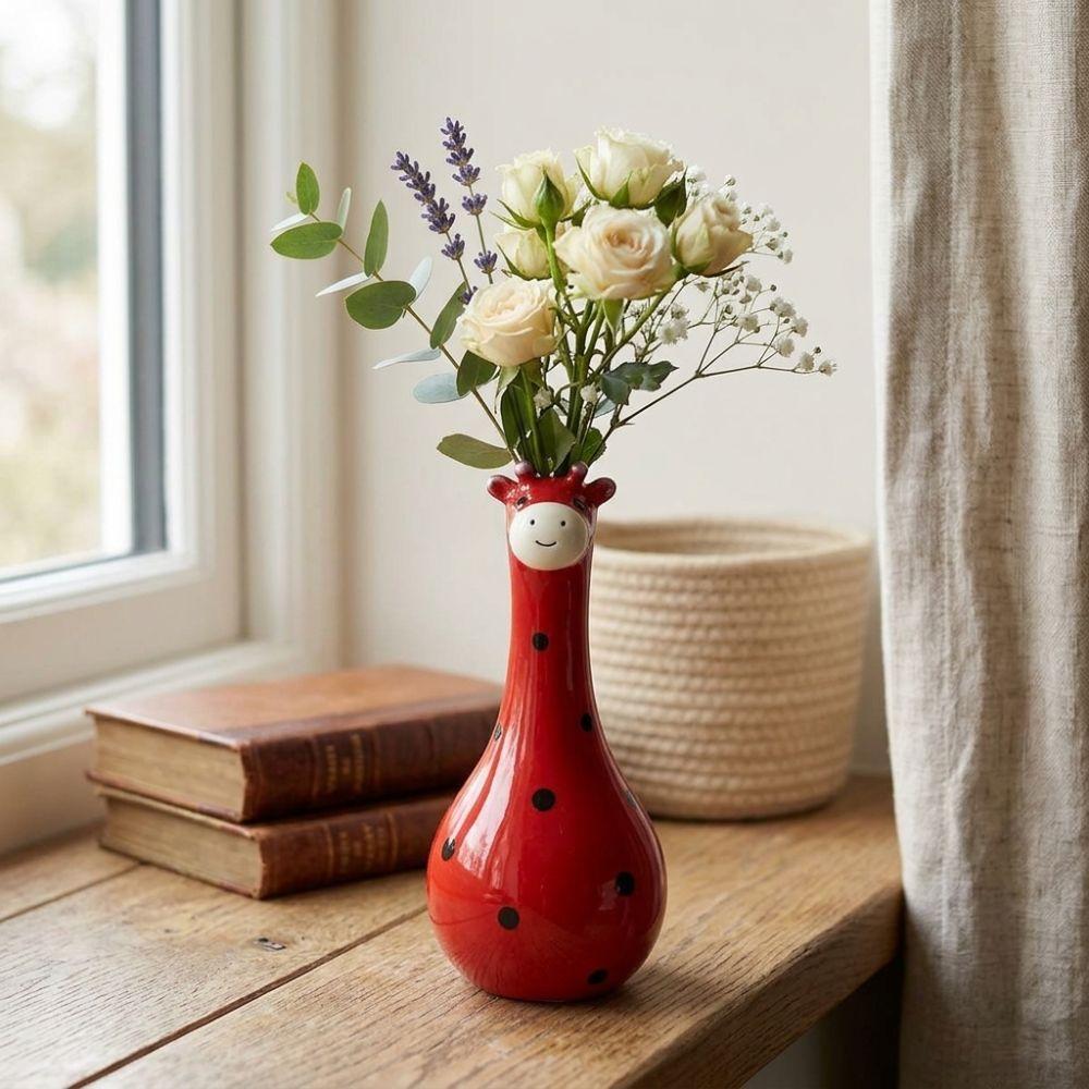 Hand Painted Cartoon Giraffe Resin Vase Novelty Giraffe Flower Container  Desktop Decor