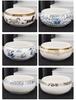 Large Chinese Style Blue and White Porcelain Tea Wash Basin and Cup Washer with Lan Ting Xu Calligraphy - Retro Ceramic Brush Washer