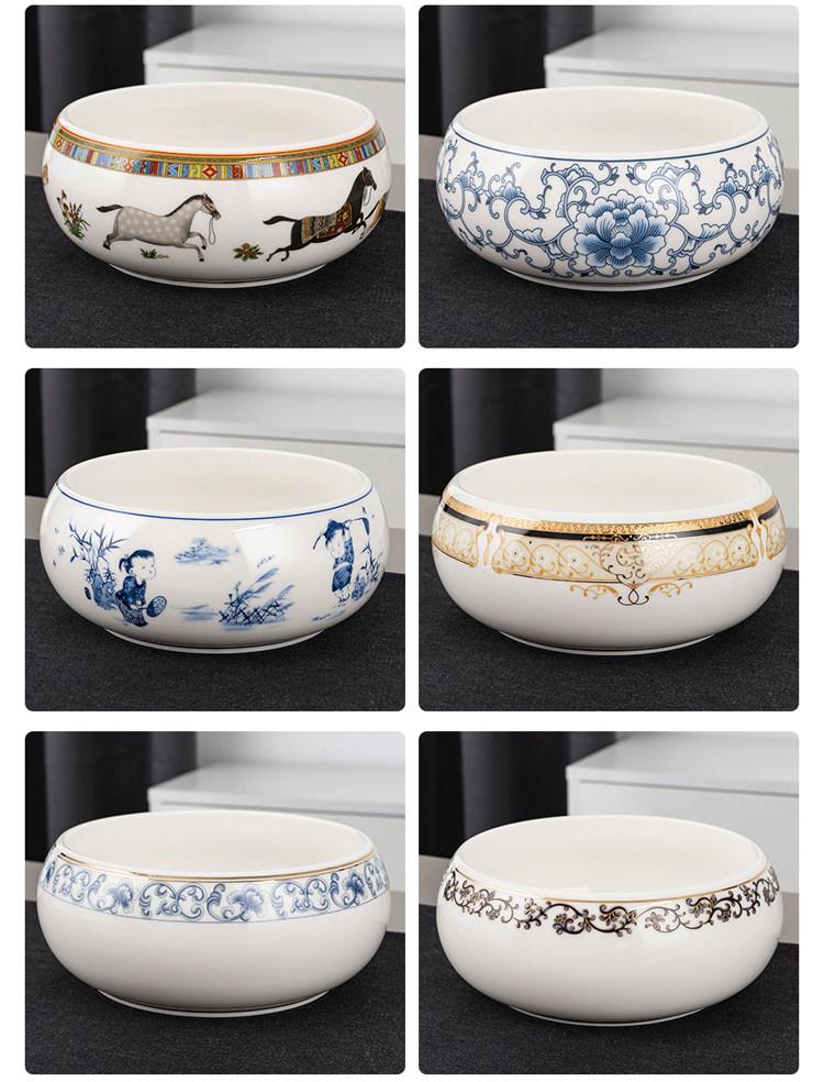 Large Chinese Style Blue and White Porcelain Tea Wash Basin and Cup Washer with Lan Ting Xu Calligraphy - Retro Ceramic Brush Washer