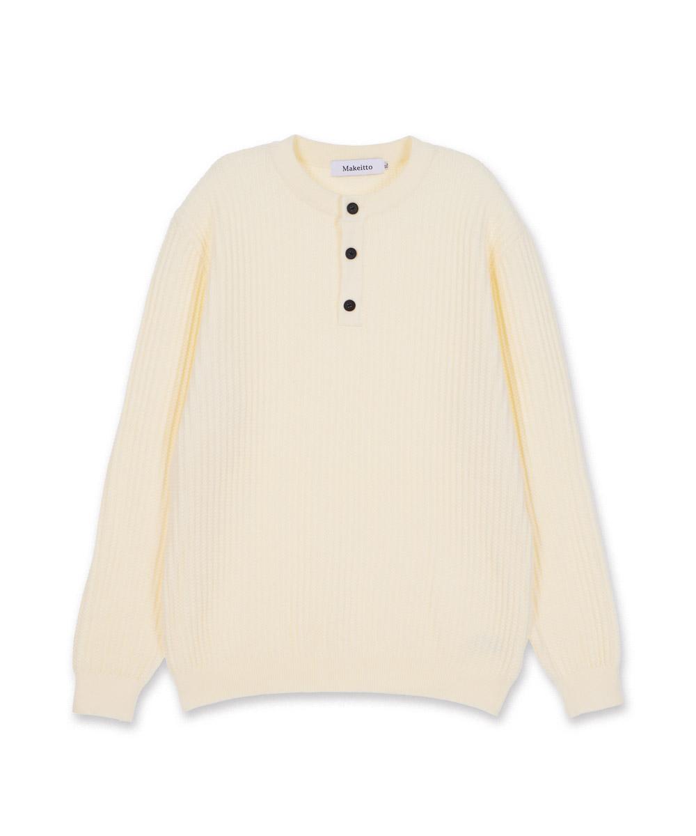 Make It Two Daily Viscose Henley Neck Knit_Cream Xl