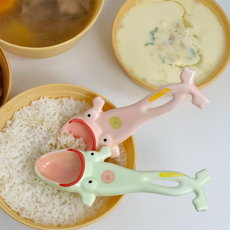 Creative Frog Spoon Ceramic Long Handle Spoon Household Quirky Soup Spoon Dessert Spoon Restaurant Household Kitchenware