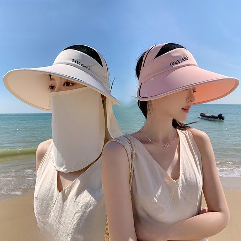 Outdoor Sun Hat For Women With Large Brim And Removable Face Shield Uv Protection Summer Beach Cap