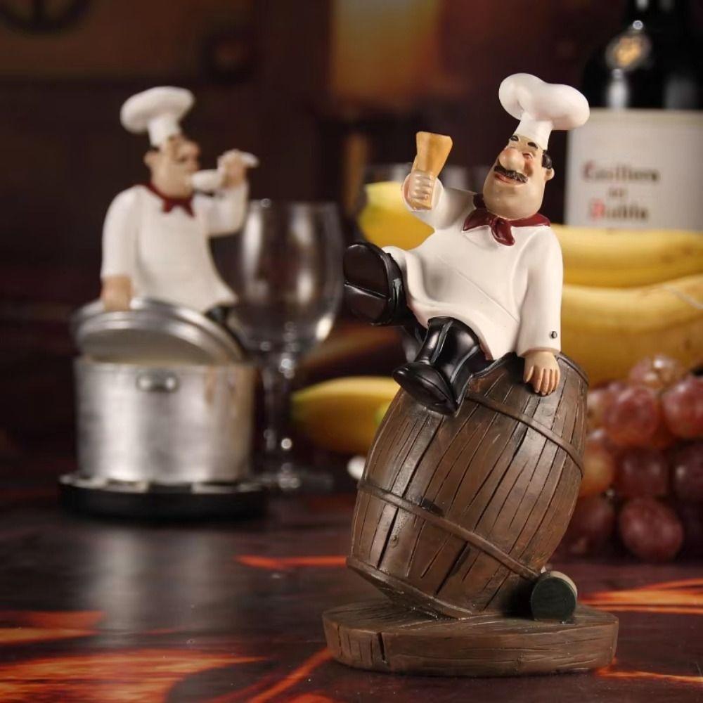 Handicraft Rustic Bakery Chef Resin Statue Simulated Kitchen Chef Figurine Balcony Garden Supplies