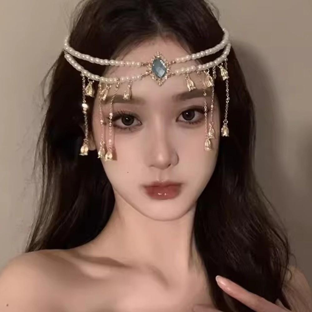 Double Layer Forehead Chain Vintage Luxury Ethnic Headwear Elegant Crystal Necklace  Women Jewelry