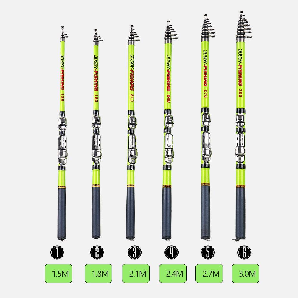 JOSBY Ultralight Telescopic Carbon Fiber Spinning Rod - Portable Fishing Rod for Travel (3.0m/2.7m/2.4m)