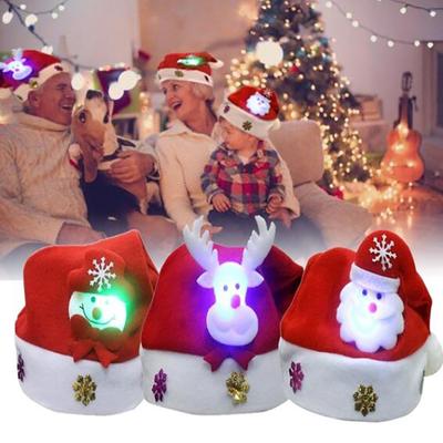 New Year Christmas Merry Christmas Hat LED Light Elk Snowman Santa Claus Hats for Kids Adults Xmas Gift Decoration