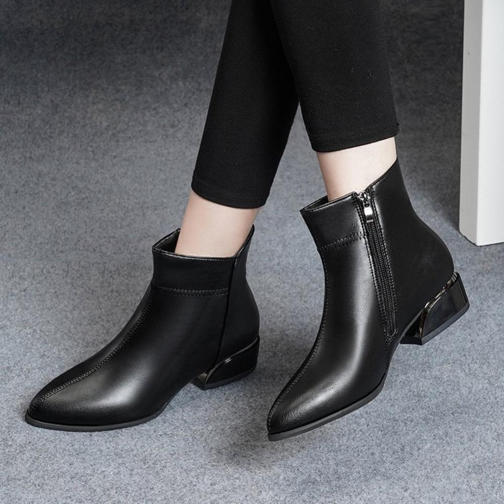 Ankle Boots for Women 2025 Autumn and Winter New Large Size Thick Heel Short Boots Women's Pointed Side Zipper Fashion Boots