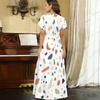 Women Plus Size V Neck Short Sleeve Printed Straight Maxi Dress