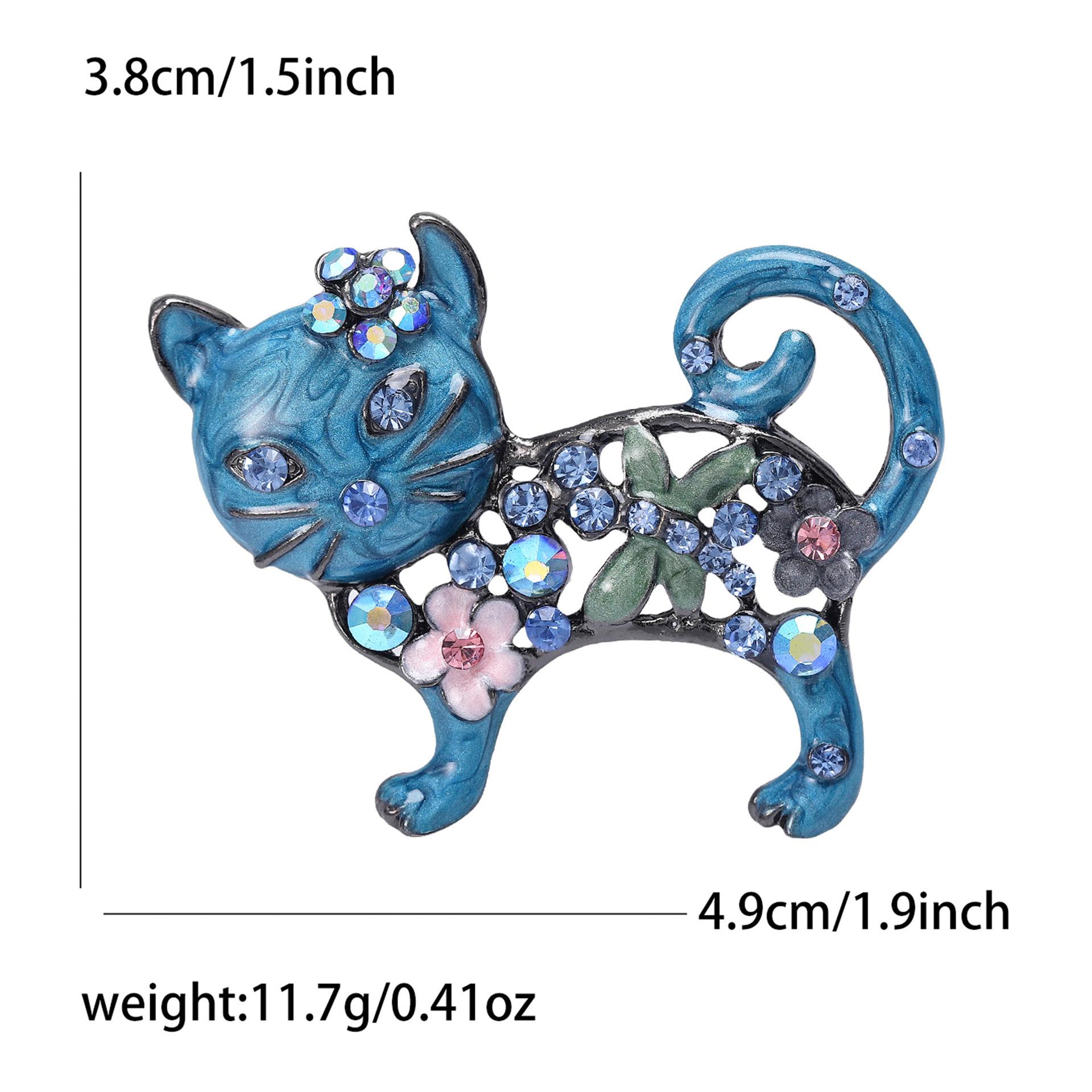 

Lovely Enamel Cat Brooch Women Rhinestone Flower Animal Corsage Pins Gifts
