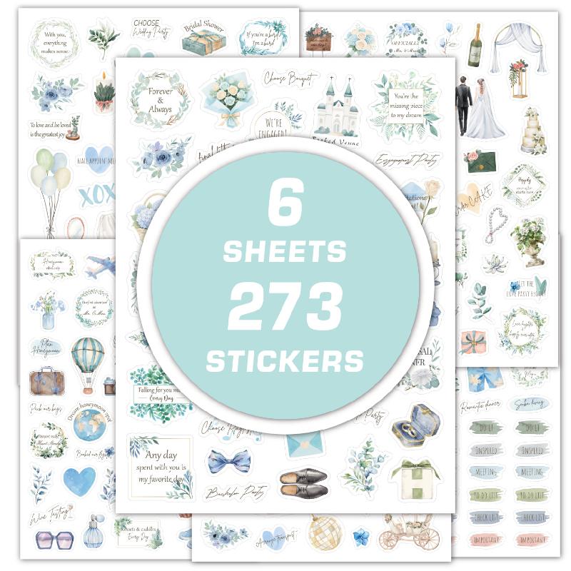 New 6-Sheet Wedding Bliss Stickers - Romantic Self-Adhesive Decor for Journal, Wedding Plan & Scrapbooking DIY