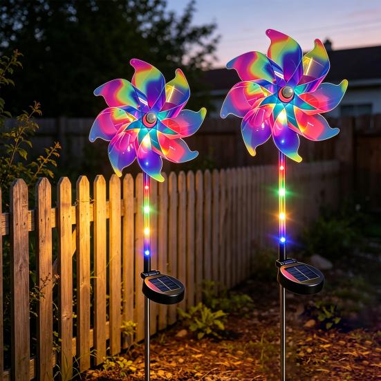 Colorful Solar Pinwheel Light, Waterproof Solar Powered Wind Spinner Light, Outdoor Rotating Pinwheel, Pathway Light for Garden Yard Patio Lawn Decor