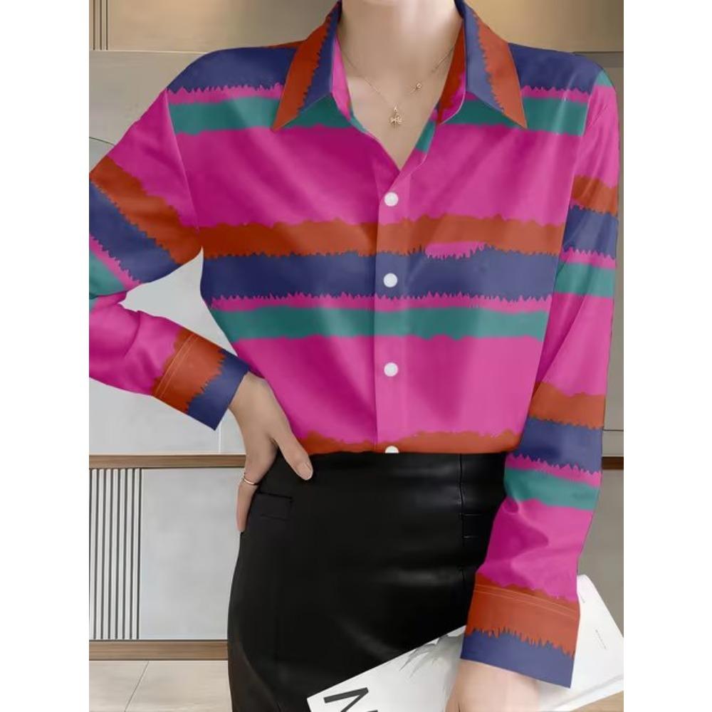 Blumenmuster Damenbluse Frühling Herbst Femme Büro Dame Knopfleiste Umlegekragen Hemden