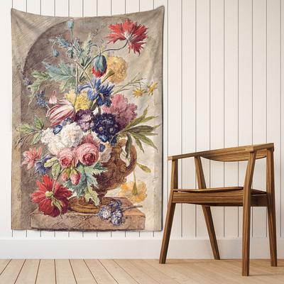 Tapiz de pintura al óleo de flores de naturaleza muerta para colgar en la pared, estilo retro de la corte, bohemio, hippie, decoración del hogar
